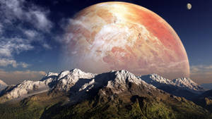 Red Planet Over Mountain Range Wallpaper