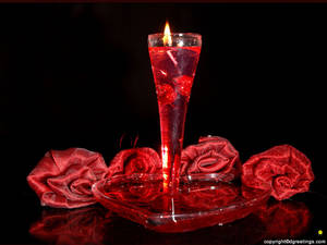 Red Roses And Candle For Valentine's Day Wallpaper