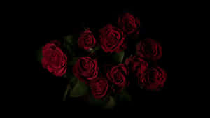 Red Roses Laptop Dimly Lit Room Wallpaper
