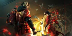 Red Samurai: Battle Ready In Free Fire Desktop Wallpaper