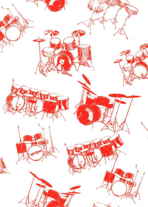 Red Sketch Drum Set Pattern Wallpaper
