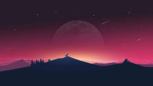 Red Sky Meteor Shower And Wolf Howling 4k Flat Wallpaper