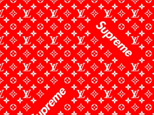 Red Supreme And Louis Vuitton Print Wallpaper