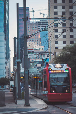 Red Train Downtown Houston Wallpaper