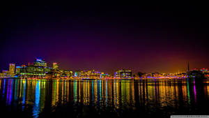 Reflection Of Colorful Lights In Baltimore Lake Wallpaper