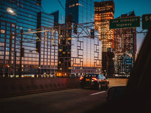 Reflective Building New York City Night Wallpaper