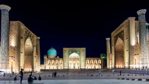 Registon Square At Night Samarkand Wallpaper