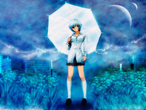 Rei With Umbrella From Evangelion Wallpaper