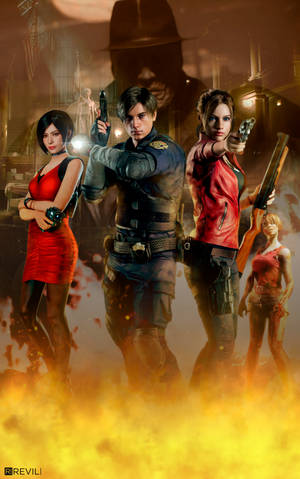 Resident Evil 2 Characters On Fire Wallpaper