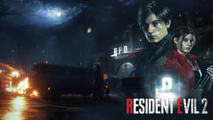 Resident Evil 2 Game Cover Night Street Fire Wallpaper