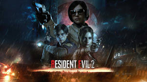 Resident Evil 2 Game Cover Rain And Fire Wallpaper