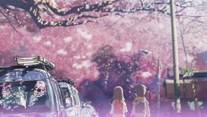 Retro Anime Aesthetic Blooming Cherry Blossoms Wallpaper