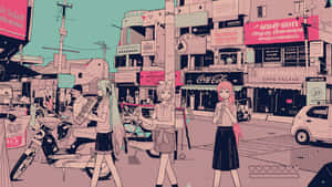 Retro Anime On Streets Wallpaper
