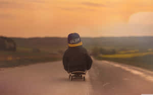 Retro Skateboard Boy Middle Road Wallpaper