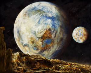 Retro Space Planet Art Wallpaper