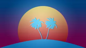 Retro Synthwave Sunset Palms Wallpaper