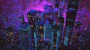 Retrowave City Aerial Shot Wallpaper