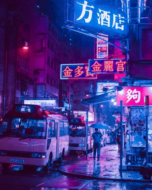 Retrowave City Street Lights Wallpaper