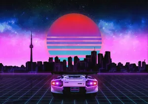 Retrowave Sports Car Cityscape 4k Wallpaper