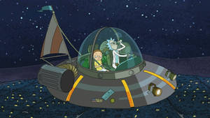 Rick And Morty Cool Spaceship Flying High Wallpaper