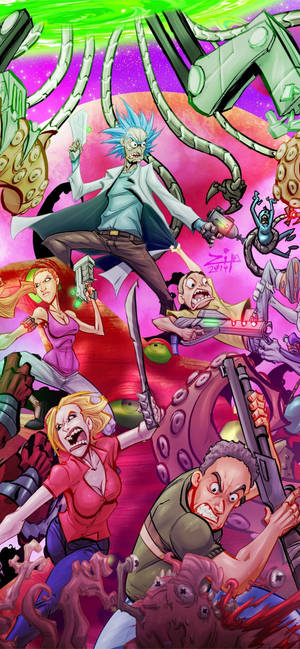 Rick And Morty Family Frenzy Iphone Wallpaper
