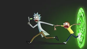 Rick And Morty Running Portal Green Light Portal Wallpaper