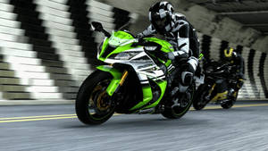 Rider Runs Neon Green Kawasaki H2r Wallpaper