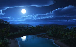 River Full Moon Night Sky Photography Wallpaper