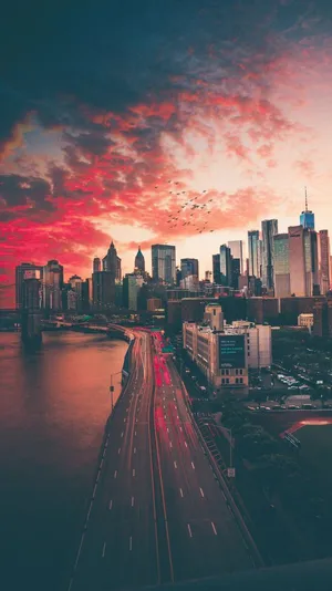 River In New York Aesthetic Backdrop Wallpaper