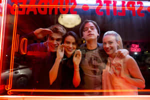 Riverdale Cast Outside Pops Diner Wallpaper
