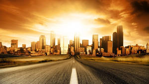 Road Leading To The City Background Wallpaper