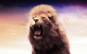 Roaring Lion With Purple Skies Wallpaper