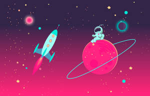 Rocket And Astronaut In Space Wallpaper