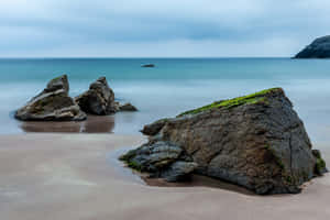 Rocks Formation Sand Ocean Water Wallpaper