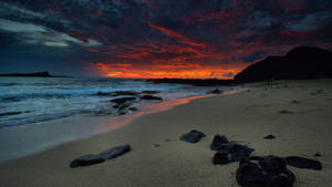 Rocky Beach Night View Wallpaper