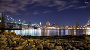 Rocky Shore New York City Night View Wallpaper