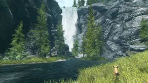 Rocky Waterfalls Skyrim Landscape Wallpaper