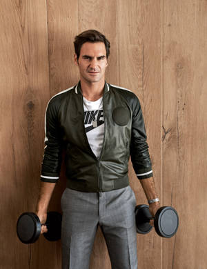 Roger Federer In Bomber Jacket Wallpaper