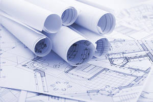 Rolled Blueprints For Construction Wallpaper