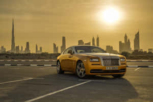 Rolls Royce Gold Cars In Dubai Wallpaper