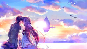 Romantic Anime Couples Aincrad Kiss Wallpaper