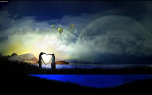 Romantic Couples In Surreal Background Wallpaper