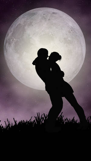 Romantic Hug Under The Full Moon Wallpaper