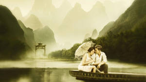 Romantic Love In A Boat Wallpaper