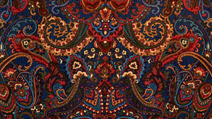 Royal Blue Red Paisley Print Wallpaper