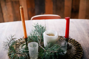 Rustic Christmas Table Candles Wallpaper