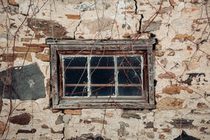 Rustic Fall Stone Wall With Window Wallpaper