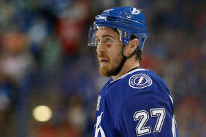 Ryan Mcdonagh In Action For Tampa Bay Lightning Wallpaper