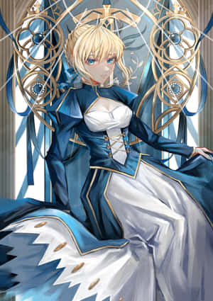 Saber Fate Stay Night On Steel Throne Wallpaper