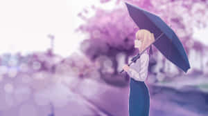 Saber Fate Stay Night Under Sakura Trees Wallpaper